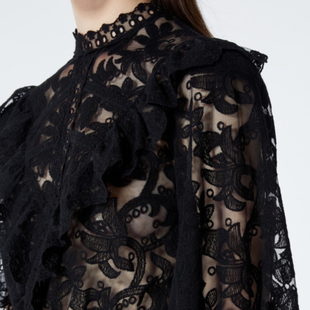 The Kooples Black Lace High Neck Crop Dress Top sz M (FR 2) $285 NWOT - Picture 2 of 6